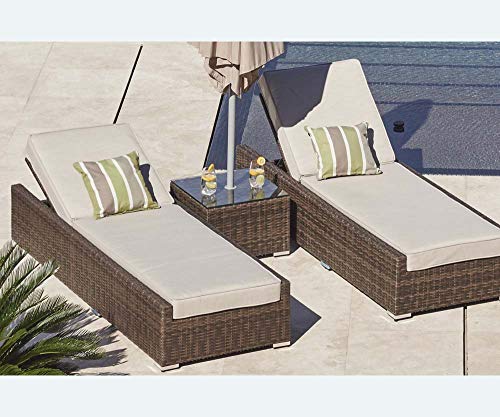 Direct Wicker 3 Pieces All-Weather Adjustable Outdoor Patio Wicker Chaise Lounge Chairs-Brown Wicker