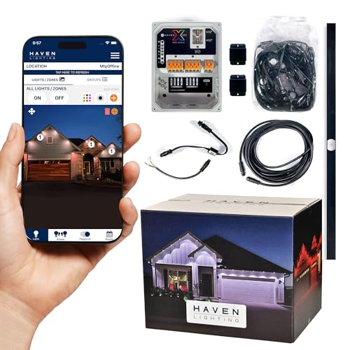 Haven Lighting X Series Genesis Roofline Kit with Track- Permanent Outdoor House Lights - Smart App Control - HOA Friendly - Premium Plug and Play Under Roof Installation - Black, 180ft