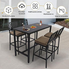 Sumshadow 5-Piece Outdoor Patio Bar Set, Bar Height Patio Dining Set, Weather-Resistant Bistro Counter Pub Set with Cushions & Slatted Tabletop for Backyard, Garden, Yard