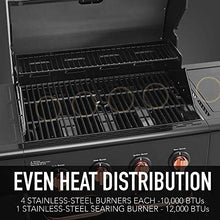 Kenmore 4-Burner BBQ Gas Grill with Searing Side Burner, Propane Grill, 52,000 BTUs, Warming Rack, Electronic Ignition & Cast Iron Cooking Grates, Black/Copper