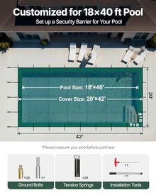 VEVOR Inground Pool Safety Cover, 18 ft x 40 ft Rectangular Winter Pool Cover, Triple Stitched, High Strength Mesh PP Material with Good Rain Permeability, Installation Hardware Included, Green