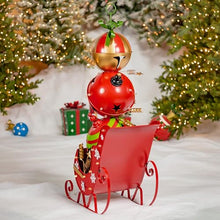 Zaer Ltd. Christmas Sleigh with Giant Jingle Bells, Light-Up Metal Decor, Battery Operated, Red and Green (Large - 59" Tall)