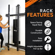 PRx Performance Wall Mounted Folding Power Squat Rack Black