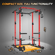 Flarhetoric Power Cage 2000 Lbs Home Gym Squat Rack with Cable Cross-Over & LAT Pull Down Black and Red