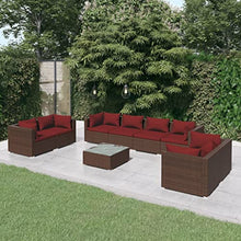 KPOUTRFG Brown Modular Outdoor Seating with Thick Cushions and Glass Tabletop, 9-Piece Garden Lounge Set for Patio and Balcony