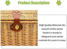 Rustic Picnic Basket, Willow Hamper Basket Sets with Utensils Cutlery Perfect for Picnic Handmade with Washable Lining Basket for Outdoor Camping