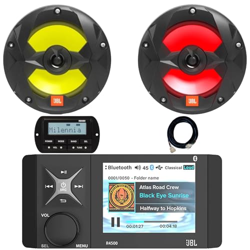 Enrock Marine 4" Color LCD Display Bluetooth AM/FM Stereo Receiver with Wired Remote & 2x 6.5" Speakers Black LED
