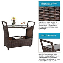 Outdoor Patio Furniture Set Outdoor Patio Wicker Rattan Serving Bar Cart with Ice Bucket Wine Rack Brown