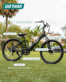 Gotrax Electric Bike 26" Max Range 30Miles(Pedal-assist1) & 15.5/20Mph Power by 250/350W, 3 Riding Modes & Adjustable Seat, 7-Speed & Front Shock Absorber, Commuter Electric Bicycle for Adults, Black