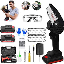 JIQHOHX Mini Chainsaw, Rechargeable Wood Cutting Lithium Chainsaw, Portable Electric 24 V 4 Inch Mini Chain Saw, Handheld Cordless Chainsaw with 2 Battery and Charger (Black)