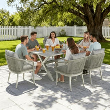 Aeeiua Patio Dining Chairs Set of 6, Modern Rattan Woven Rope Outdoor Dining Chairs with Cushions for Balcony, Poolside, Backyard