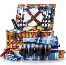 Storage Basket,Willow Woven Picnic with Lid for 4 People, Wicker Hamper Set, Portable Outdoor with Dishes