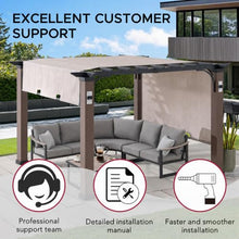 SUNJOY 11x11 Heat-Transfer Woodgrain Steel Pergola with 4 Solar Lights, Sliding Canopy & Oversized Posts