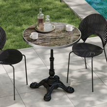 Hassyee Outdoor Marble-Look Sintered Stone 31.5" Round Coffee Table with Heavy-Duty Cast Iron Base, Patio Dining Table for Bistro, Cafe, Bar & Home Use (31.5" Round)