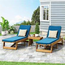 Noble House Kyoto Outdoor Wood 3-Pc Chaise Lounge Set Teak/Blue