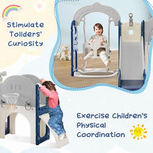 KOZYSFLER 8-in-1 Toddler Slide and Swing Set with Basketball Hoop Grey/Blue/White