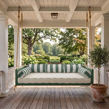 East Green Outdoor Florence Twin Swing Bed Cushion & Pillow Set, White & Green Striped