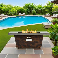 Rectangle Gas Fire Pit Table Outdoor Propane Patio Heater with Cement Texture Surface, 50000 BTU Electronic Ignition Fireplace, Metal Burner Cover, Volcanic Rock, Garden Deck Use