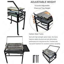 Rotating Barbecue Grill,Barbecue Grill Outdoor with Storage Tray,Reversible Stainless Steel Grill Net,Drawer Charcoal Basin,Universal Moving Wheels,Grill Oysters,Whole Chicken,Fish