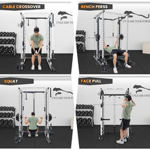 STMHOM Power Cage Smithbar White, 2000 Lbs Power Rack with Cable Crossover System, Multi-Functional Squat Rack with LAT Pulldown for Home Gym