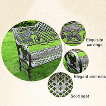 LXRHLIKG 46" Cast Aluminum Outdoor Bench, Patio Garden Bench with Exquisite Carved Backrest & Rounded Armrests(White)