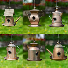 Hanging Metal Teapot Birdhouse/Feeder Decor (Set of All 6 (1 of Each), Copper Color)