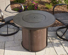 Outdoor GreatRoom Co Propane Fire Pit Table - Stonefire Gas Fire Pits for Outside Patio - 31" Round Composite Firepit Fire Table, Matching Tabletop Cover, Aluminum Frame Mesh Base, 55,000 BTU - Brown