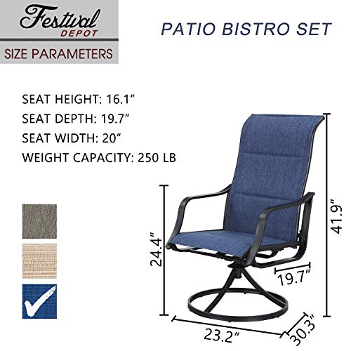 Festival Depot Outdoor Dining Chair Set, Metal Swivel Armchairs with Textilene Fabric, High Back, Blue, 6 pcs