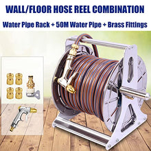 Garden Wall/Floor Mount Hose Reel, 1/2" Water Hose and Stainless Steel Bracket Combo Kit, Retractable Hose Reel Butler Holder Hand Crank Swivel Stand, Water Hose Organizer Storage Hose Guide System