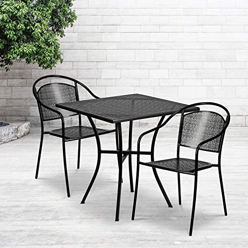 Flash Furniture 28" Square Patio Table Set with 2 Round Back Chairs, Black