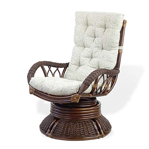 Alexa Swivel Rocking Armchair Dark Walnut Color Natural Rattan Wicker Handmade Design with Cushion