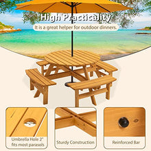 43.3" Outdoor Wooden Picnic Table with Bench Set and Umbrella Hole Natural