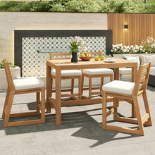 GDFStudio 5-Piece Acacia Wood Patio Bar Set for 4, Outdoor Patio Table and Chairs Set with Cushions, Solid Wood Slatted Tabletop, Patio Furniture Set for Balcony Backyard Porch Poolside, Light Teak