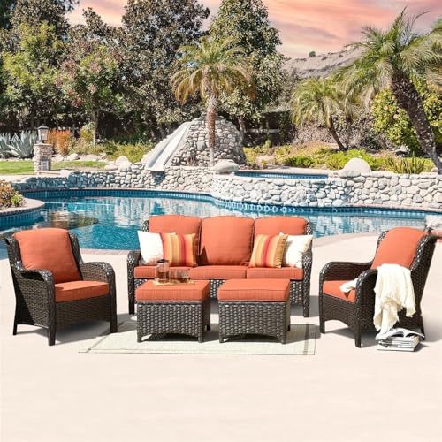 HTERWQEA 5-Piece Patio Furniture Set, Modern Outdoor Wicker Rattan Conversation with Coffee Table, Bistro for Yard Garden, Orange