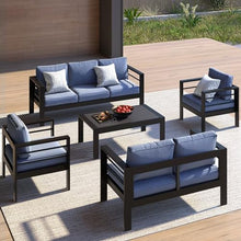 FansaFurn Outdoor Patio Furniture Loveseat Sofa, All-Weather Metal Aluminum Patio Couch with 5" Thick and Soft Cushion and Wide Arm, Outdoor Couch for Balcony, Porch, Backyard
