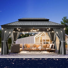 Aoxun 12' x 16' Permanent Hardtop Aluminum Gazebo with Double Roof, Curtains & Netting Gray