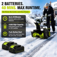 40v Cordless Snow Blower, 3500w Brushless Snow Thrower with Led, 20" 2batteries