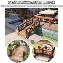 TT-YEL Japanese Style Curved Wooden Pond Bridge, Outdoor Lawn Pond Bridge Walkway, Classic Wooden Arch with Safety Railing, Brown Footbridge, Carbonized Craft,Total Length 180cm