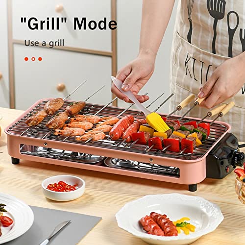 Smokeless Table Grill, Electric BBQ Grill 1500 W for Indoor Outdoor Use, Electric Table Top Griddle, Non-Stick Coating Grill Surface 42.5x20.5 cm, Removable Grease Tray, for Festival Party,Green