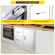 Built-in Outdoor Kitchen Cabinet - Stainless Steel 2-Drawer Storage Cabinet with Waterproof Design for BBQ Grill Stations, Patio Islands & Backyard Kitchens (Includes Accessory & Trash Drawers)