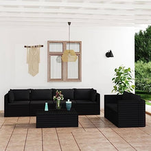 Heofavd 7 Piece Garden Lounge Set Black PE Rattan Modular Outdoor Sectional Furniture with Tempered Glass Table for Patio, Balcony, Conservatory up to 6 Seats