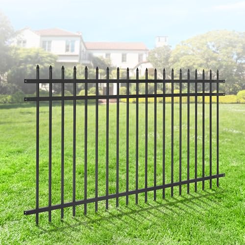 Fencer Wire Heavy Duty Pinnacle Fence Barrier Panel, 4FT Height X 8FT Width Anti-Rust Metal Fencing Panel, 2” Diameter Steel Outdoor Decorative Garden Fence Panel, Single Panel