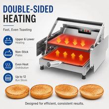 Stainless Steel Countertop Bun Grill Press, Commercial Double-layer Burger Bun Toaster, 0-3 Min Timer, 0-300°c Temp Control, With Nonstick Heating Plates, Adjustable 2-4 Cm Plate Gap