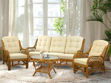 Wickerix Malibu Lounge Three-Seater Sofa Natural Rattan Wicker Handmade Design (Cream Cushions, Colonial)
