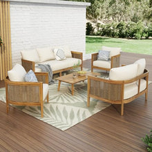 Merax 5-Piece Outdoor Acacia Wood Wicker Conversation Set Beige