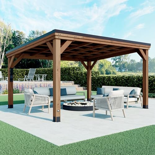 Backyard Discovery Arcadia 14' x 12' Cedar Wood Outdoor Gazebo Pavilion Light Brown