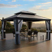 Pamapic 12'x14' Hardtop Gazebo with Netting and Curtains Black