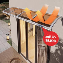 Outdoor Awning Front Door Canopy Brown Polycarbonate Silver Aluminium Frame UV Rain Snow Protection Patio Porch Shelter Cover 80x420cm