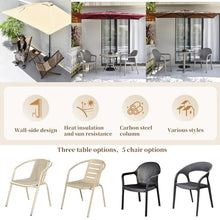 FORRTY Half Patio Umbrella Wall Mounted Outdoor Umbrella Set, 230x130cm UV Protection Sun Shade With Adjustable Crank, Water-Fill Parasol Base, Table & 2 Chairs For Balcony, Garden, Deck, Café(Khaki 1
