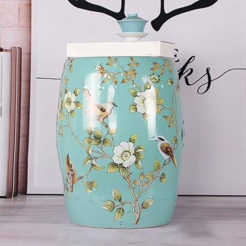 LINKIO Garden Stool Decorative Garden Stool, Ceramic Drum Seat with Birds and Flowers, Indoor Outdoor Patio Side Table Ottomans(F)